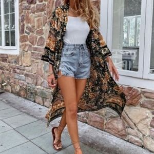 Dark Amber Prancing Pony Long Boho Kimono Robe